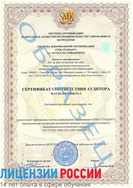 Образец сертификата соответствия аудитора №ST.RU.EXP.00006191-3 Арсеньев Сертификат ISO 50001